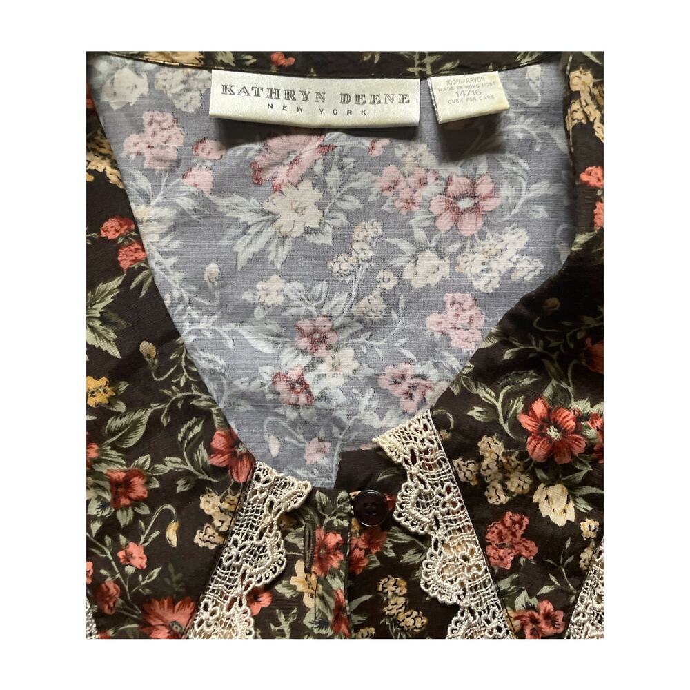 Vintage Floral Button up Lace Collar Western Prairie 14/16 Rodeo Cottage Granny - Picture 6 of 7